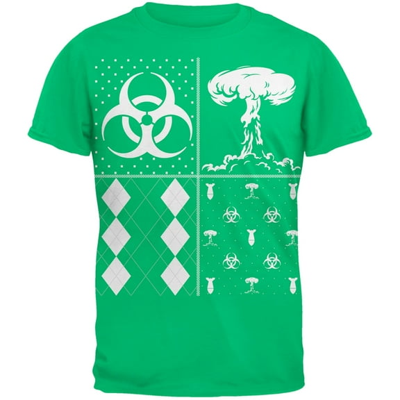 Biohazard Festive Blocks Ugly Christmas Sweater Green Adult T-Shirt - Small