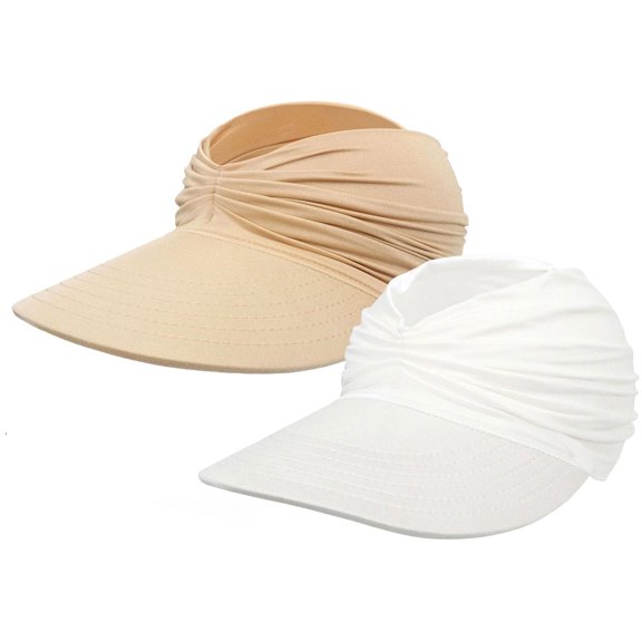 Womens Sun Visor Hat Gathered Crown Wrap, Broad Brim with Side Coverage, and Foldable Open-Top Shape Sun Hats for Women