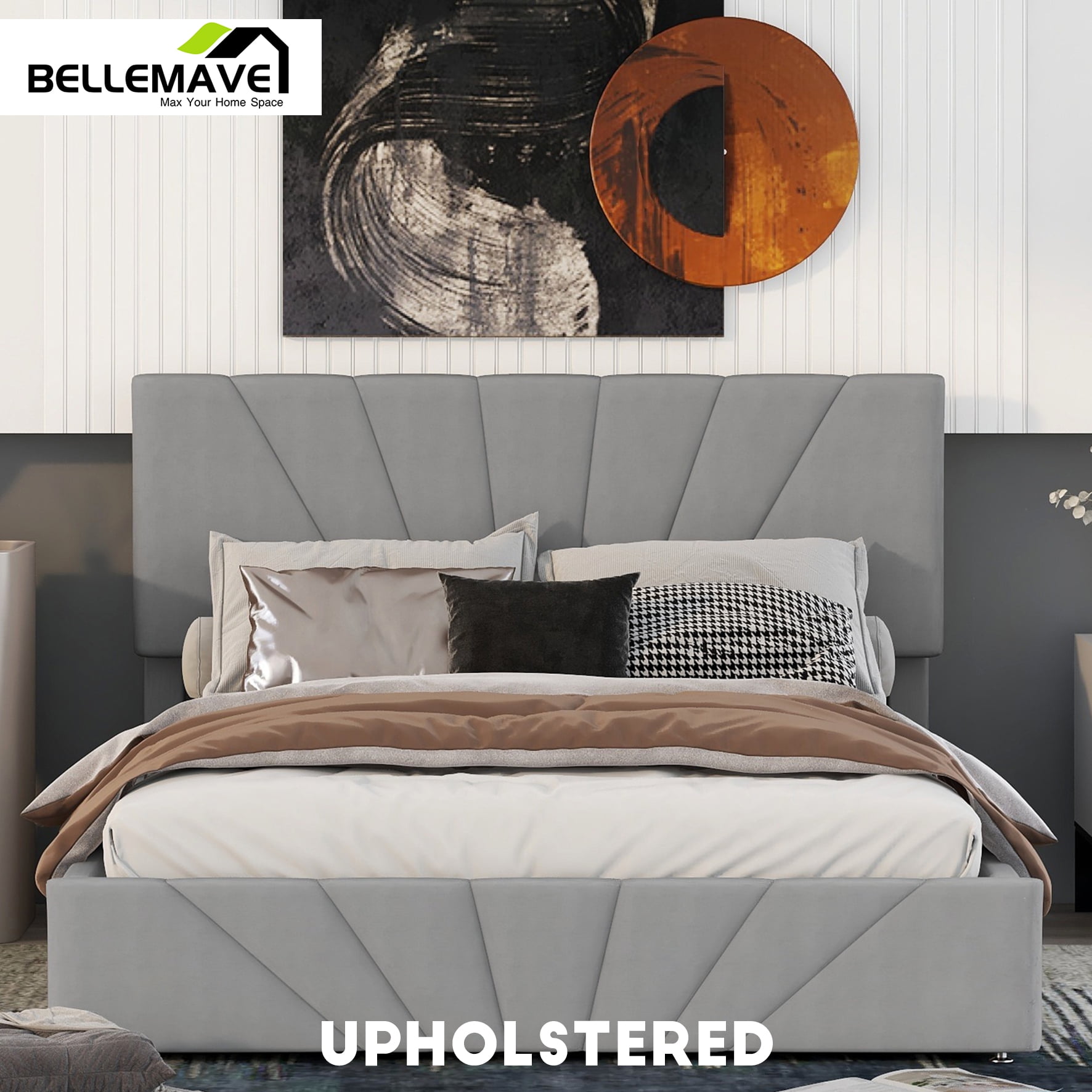 Bellemave Queen Size Upholstered Platform Bed Frame with Under Bed Storage, Lift Storage Bed