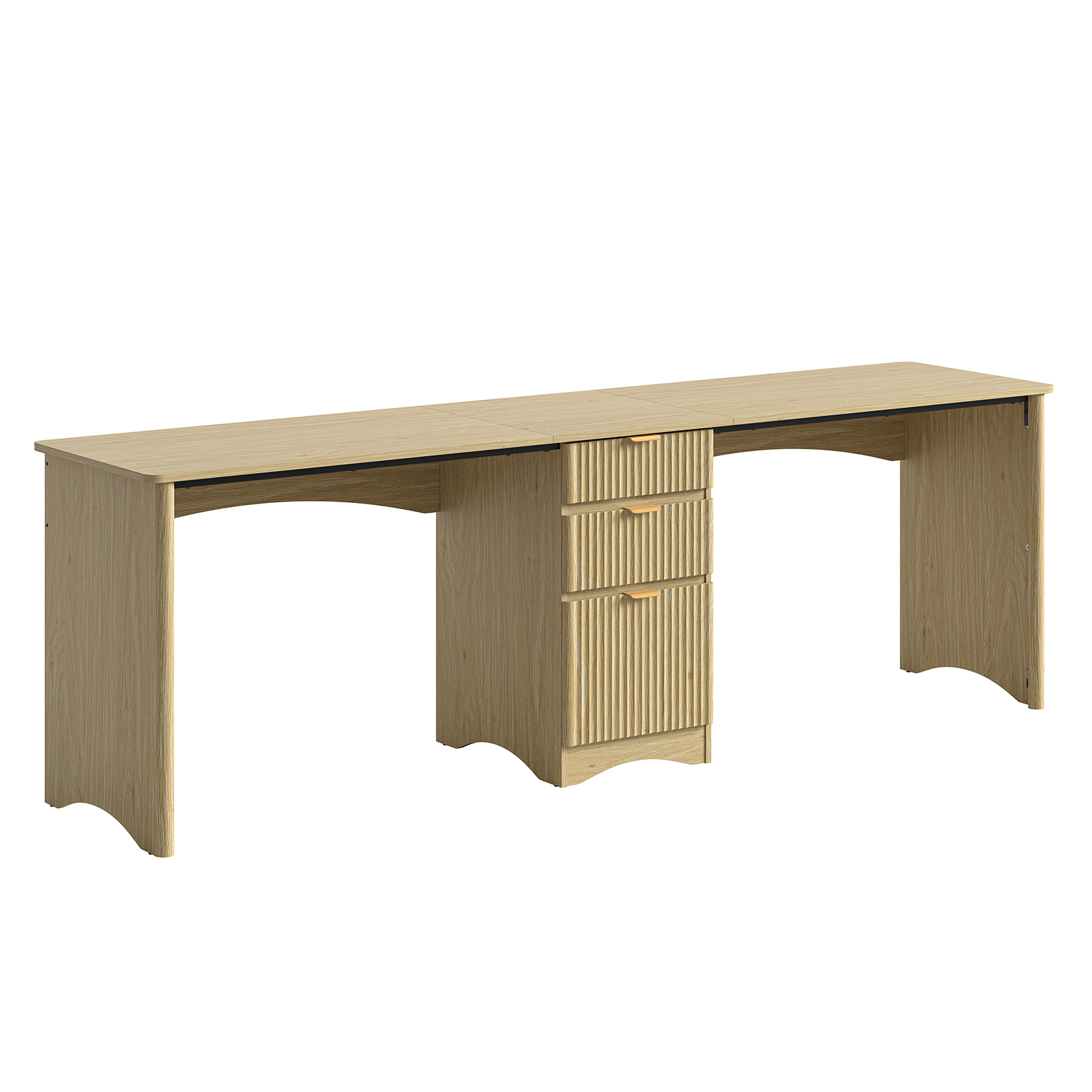 Bestier 95" Two Person Computer Desk with Drawers, Oak photo 8