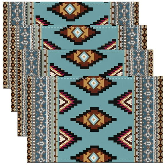 Erosebridal Aztec Placemats Set of 4 for Adult, Rustic Bear Table Mats for Dining Table Set of 4, Geometric Stripe Decor