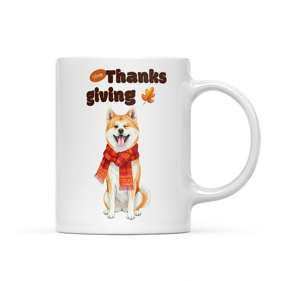 Happy Thanksgiving Akita with Turkey Pumpkins Autumn Vibes Mug Inu Dog Lover Coffee Tea Cup - 12018