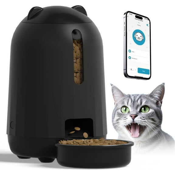 Automatic Cat Feeder, 2.4G WiFi Auto Cat Food Dispenser with App Control, 3L Auto Pet Feeder with Dual Power Supply, Detachable for Easy Clean for Cats and Small Dogs, Black