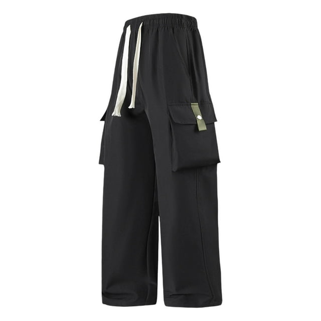 WRKEKC Casual Pants for Men Spring Fall Stylish Solid Color Drawstring Elastic Waist Long Pants for Daily Casual Outings Lounge Modern Wear