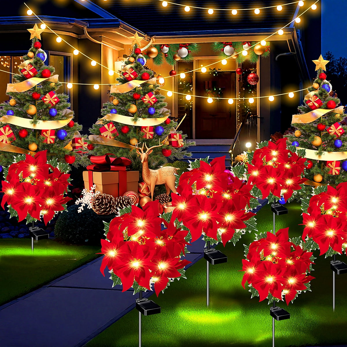 4pc Solar Christmas Tree Garden Stake Lights Waterproof Christmas Decorations Tree Lights Outdoor Xmas Tree Light Christmas décor Pathway Lights