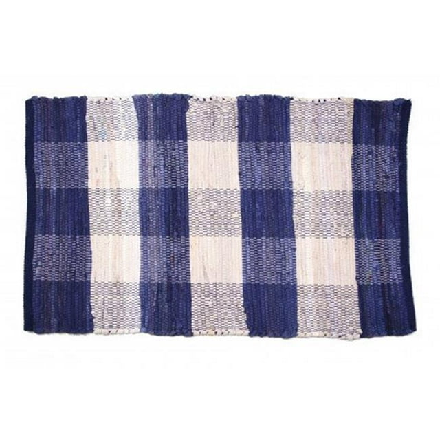 24 x 36 in. Chindi Rug, Blue Check