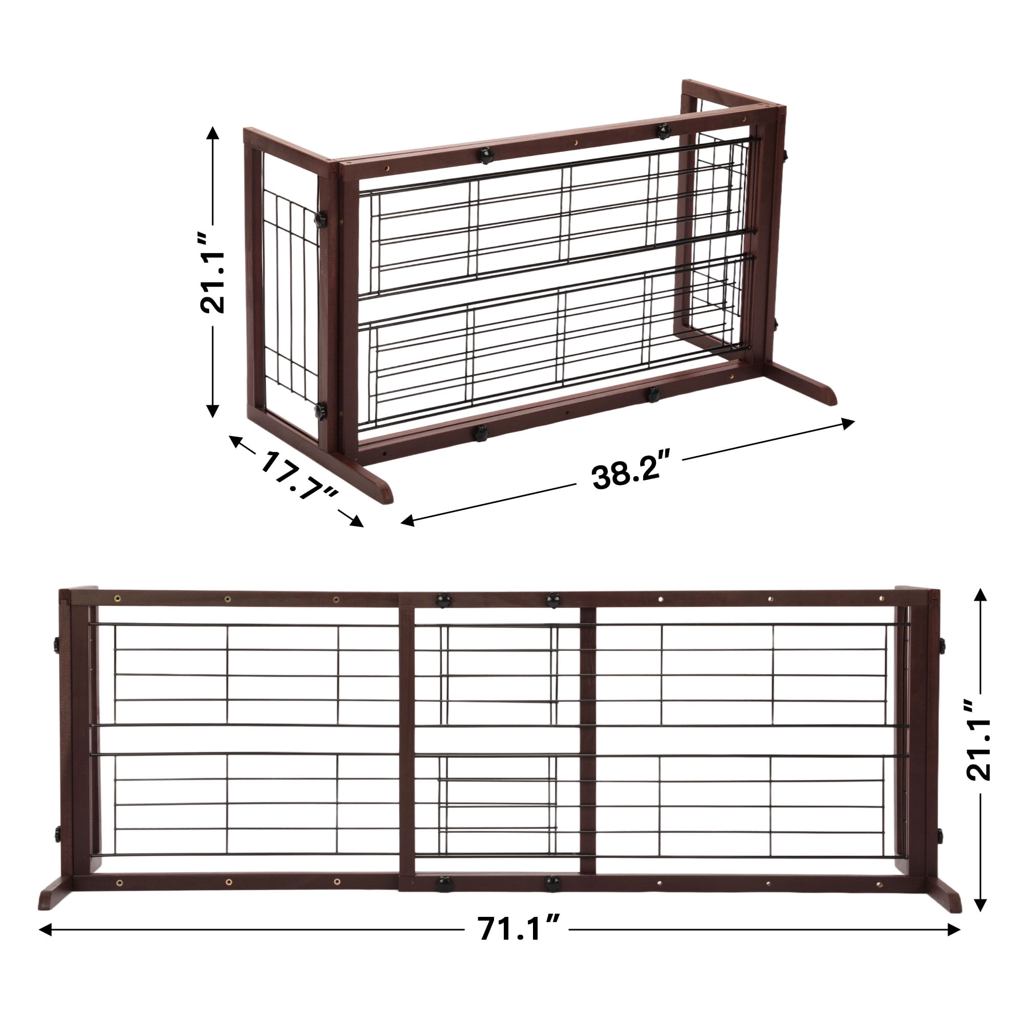 Coziwow Freestanding Wood Pet Gate, 38"-71" Sturdy Solid Wood Dog Gate for The House, Doorway, Stairs, Pet Puppy Safety Fence, Brown