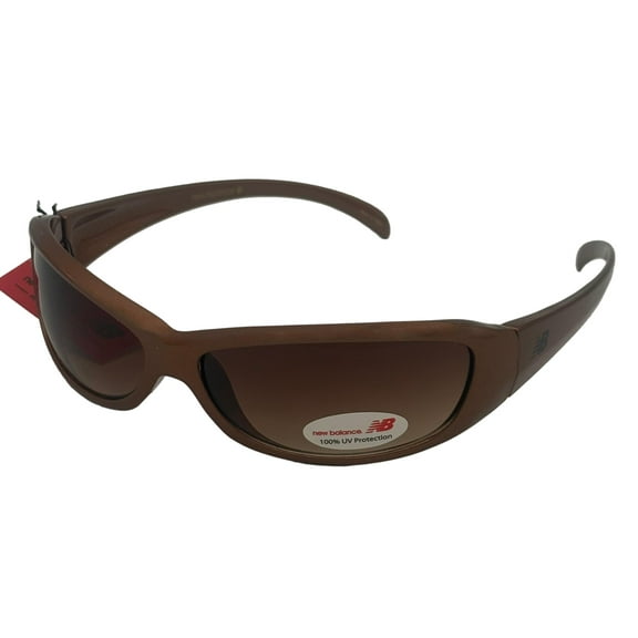 New Balance Men's Rectangle Pearl Brown Wrap Gradient Lens Sunglasses
