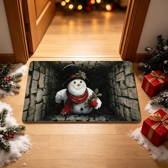 VOTRUDI Christmas Optical‑Illusion Printed Doormat 23.62×15.75in Festive Santa Snowman Holiday Rug, Absorbent Washable Mat for Entryway Porch Bathroom Shop