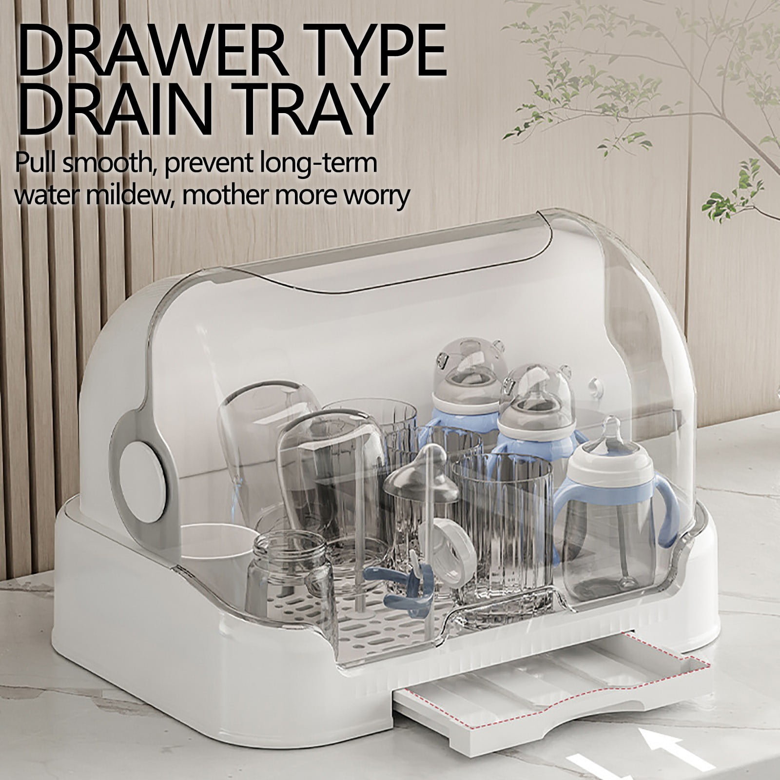 Tgbvmt Baby Bottle Drying Rack With Protective Cover Hygienic Dustproof Removable Drip Tray Foldable Multifunctional Organizer For Countertop Nursing Bottle Teats Pump Parts Feeding Accessory Storage