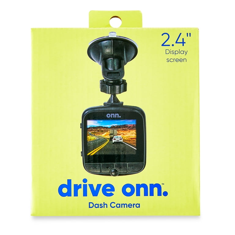 onn. 1080p HD Black Car Dash Cam, 2.4 LCD Screen, 110 Degree Vision Angle,  Play Video Recordings, 0.5 lb. 