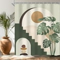 thumbnail image 2 of Sage Green Boho Shower Curtain Mid Century Modern Abstract Tropical Palm Leaf Minimalist Arch Sun 72Wx72L Inch Shower Curtain Bathroom Set Geometric Bath Curtain Bathtub Accessories Home Decor, 2 of 6