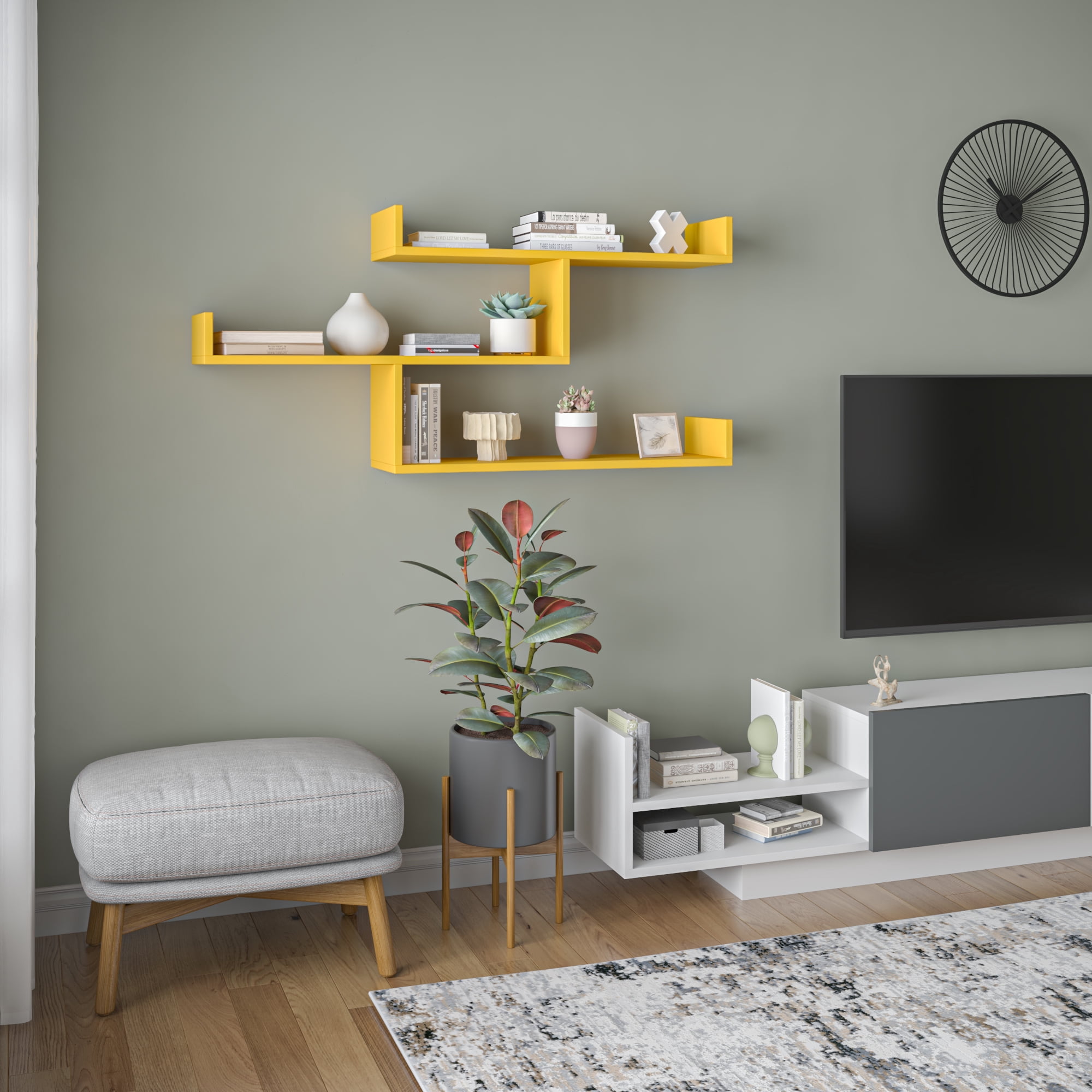 Ada Home Decor Furniture 47" 3 Tier Mustard Wilton Modern Wall Shelf