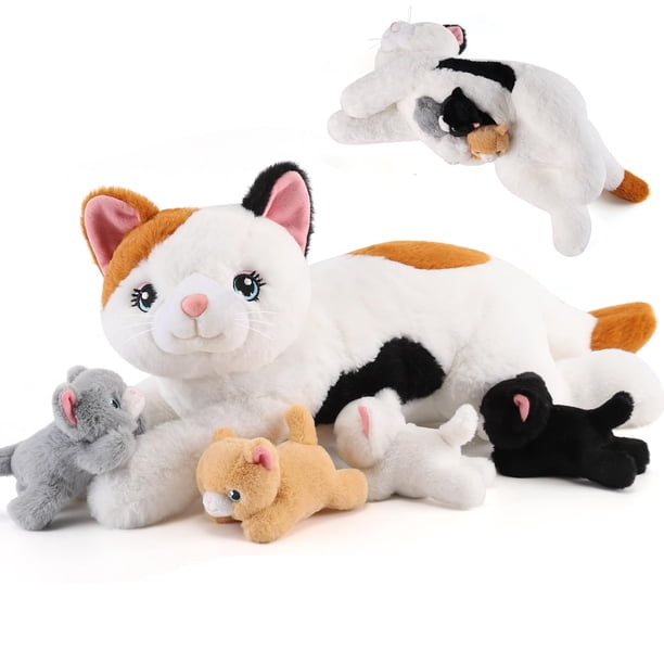 Gato gnomántico de peluche con 4 gatitos en su interior para niños de 3 a 8 años