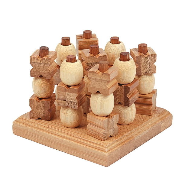 Irfora Juego de ajedrez de madera 3D XO Juegos de viaje Entretenimiento Juguetes educativos para niños Juego de mesa de mesa familiar para adultos Juego familiar Juego de mesa de estrategia de madera Irfora Juego de ajedrez