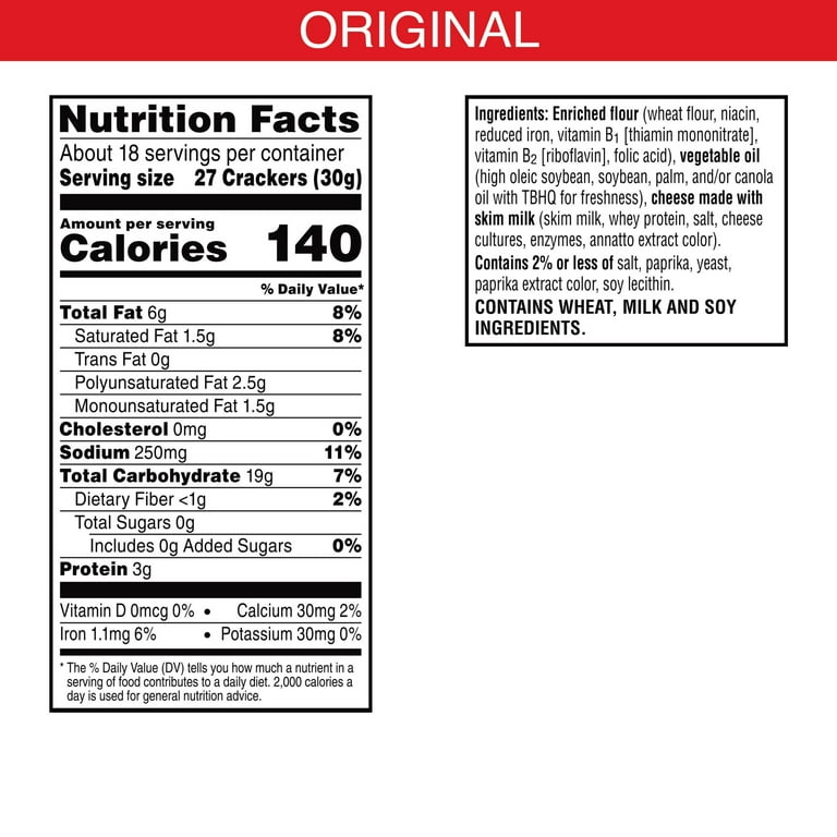 Cheez Its Nutrition Label
