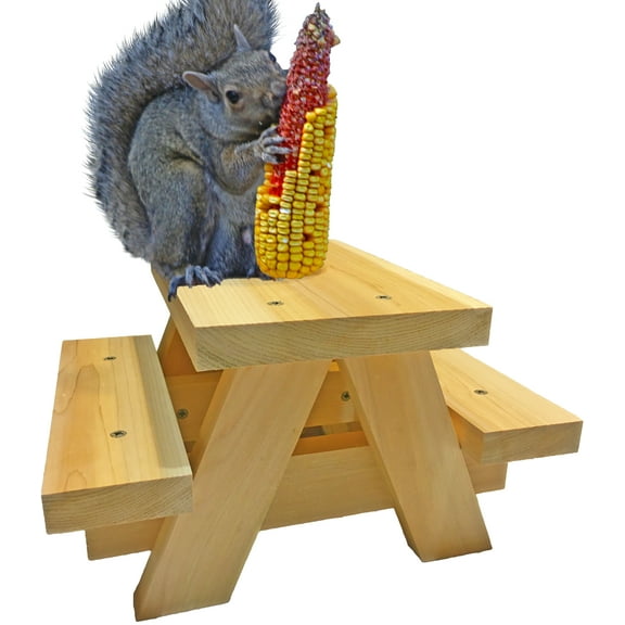 Large Squirrel Feeder Picnic Table Outdoor Hanging Corn Cob Cedar Wood for Deck, Tree, Fence