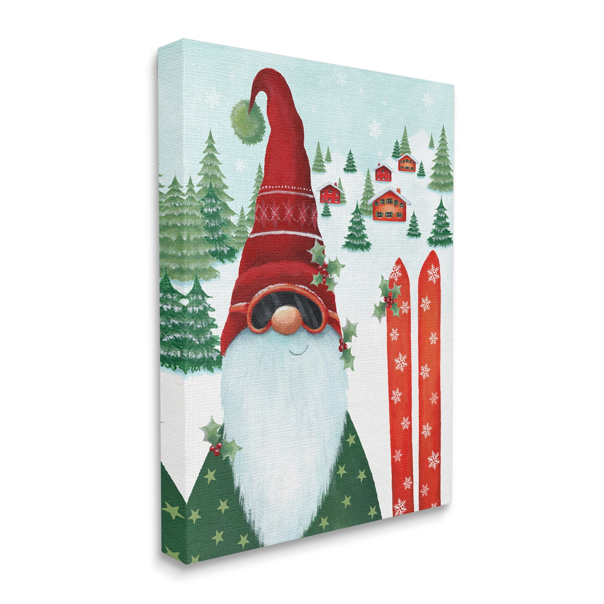 Stupell Industries Gnome Skiing Winter Slopes Holiday Painting Gallery Wrapped Canvas Art Print Wall Art, 30 x 40