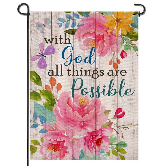 Artofy With God All Things Are Possible Primavera Hogar Decorativo Jardín Bandera Verano Casa Patio Religioso Al Aire Libre Peonía Flor Otoño Inspiracional Mariposa Fe Exterior Granja Pequeña Decoraci