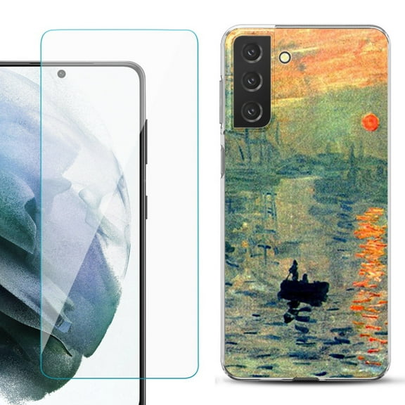 Slim-Fit TPU Fashion Phone Case for Samsung Galaxy S21 FE 5G Fan Edition, with Tempered Glass Screen Protector, by OneToughShield ® - Sunrise Impression