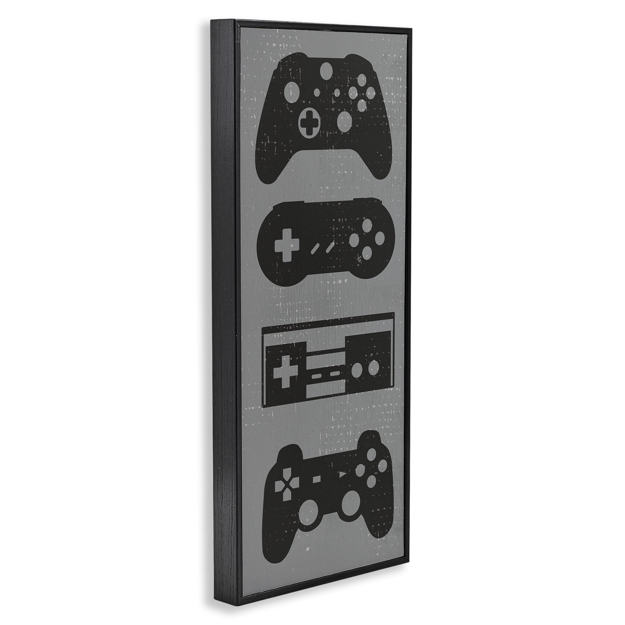 Stupell Industries Vintage Video Game Controllers Art for Kids Painting Black Framed Art Print Wall Art, 13 x 30