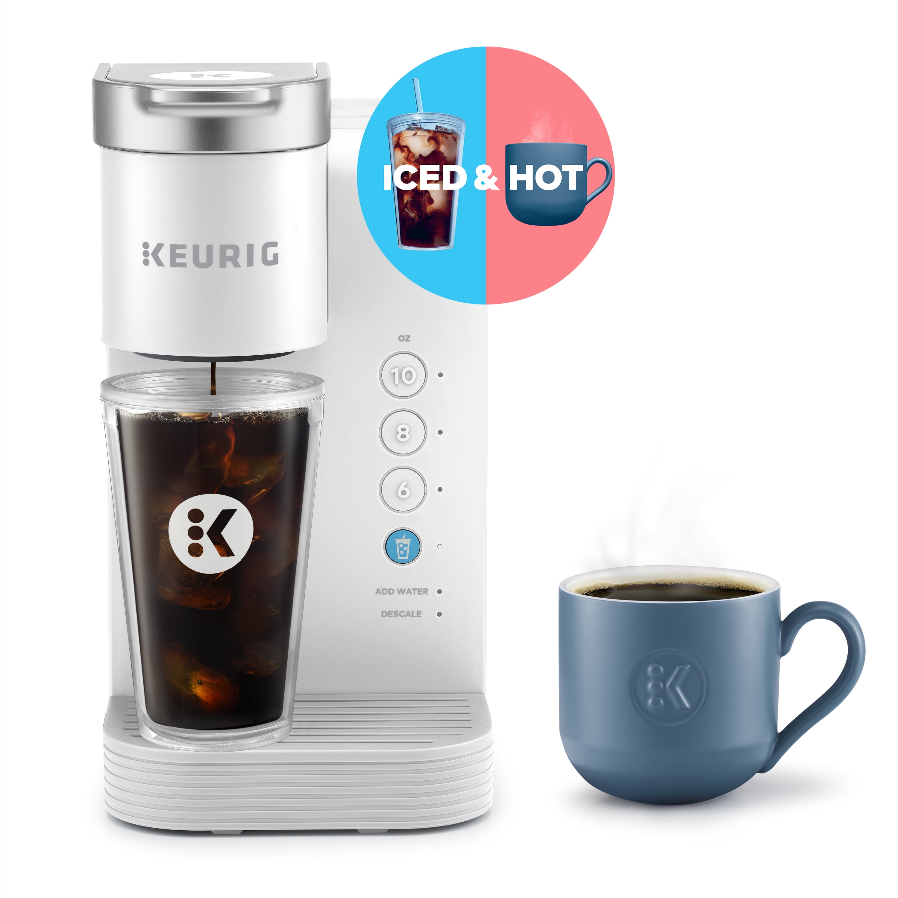 Keurig K-Iced Essentials Iced and Hot Single-Serve K-Cup Pod Coffee Maker, White + The Original Donut Shop, Iced Refreshers Berry Chill Flavor K-Cup Pods 10 Count