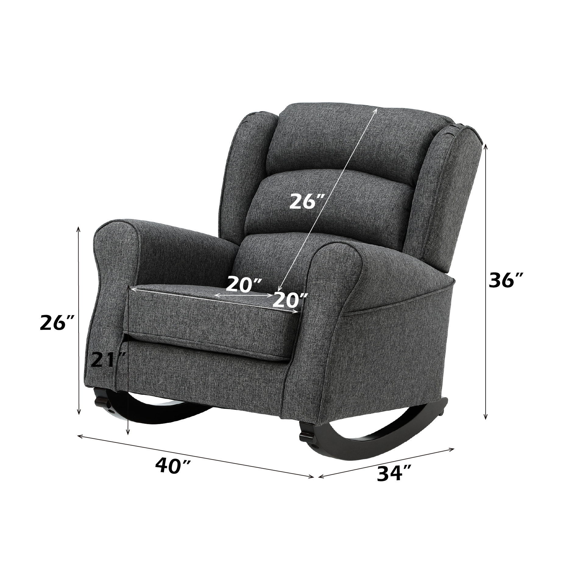 Gray Fabric Upholstered Rocking Chair | Ideal for Nursery Rooms | Quality Wood and Soft Foam | Meets Comfort Requirements