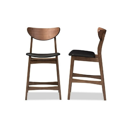 Baxton Studio Latina Mid-century Retro Modern Style Black Faux Leather Upholstered Walnut Wood Finishing 24-Inches