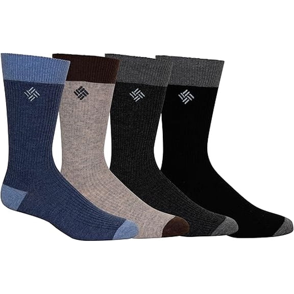 Columbia Men's Textured Basics Crew Socks 4 Pair, Charcoal/Brown/Black/Navy, One Size