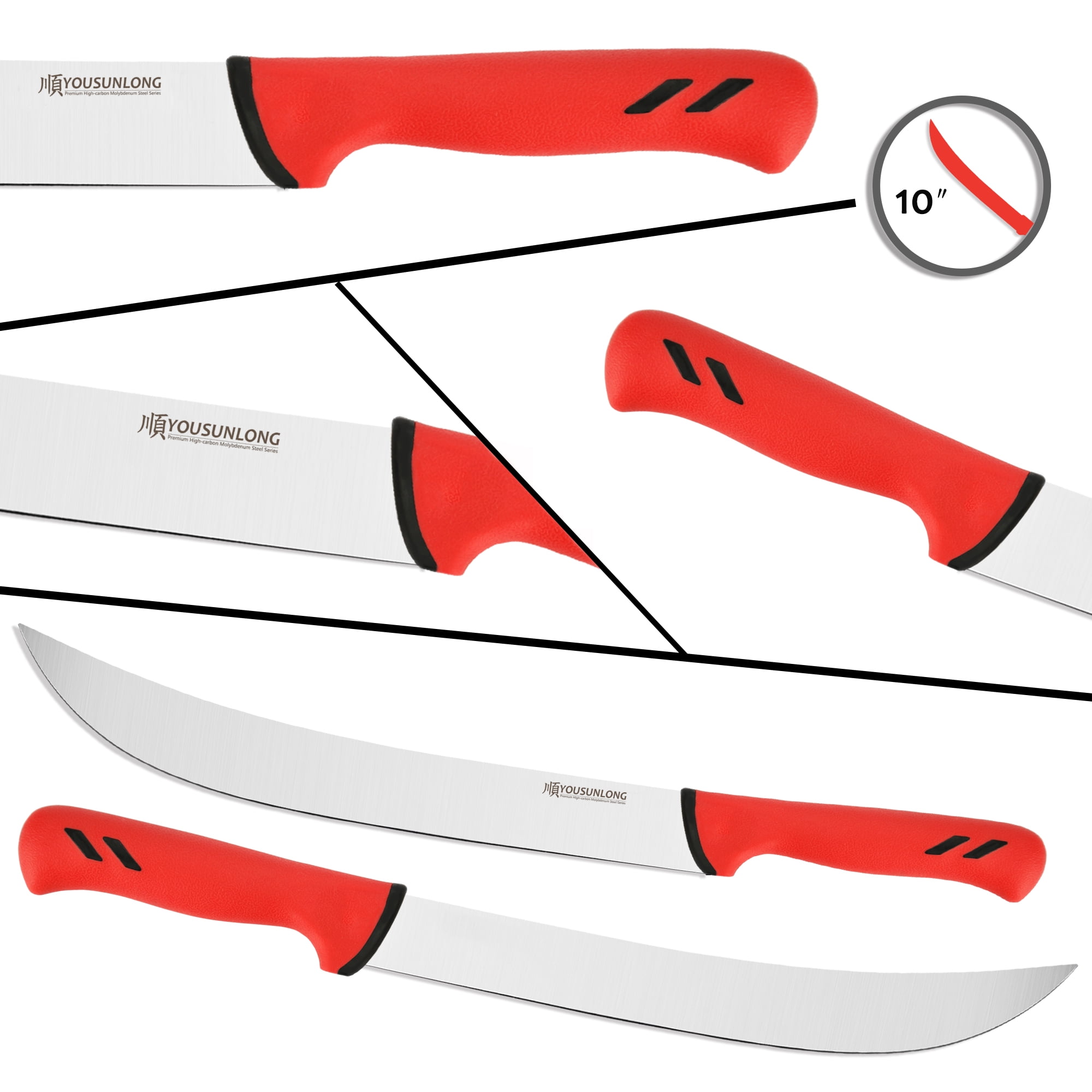 YOUSUNLONG 10-Inch Breaking Butcher Knife, High Carbon Molybdenum Steel Blade, Santoprene Handle