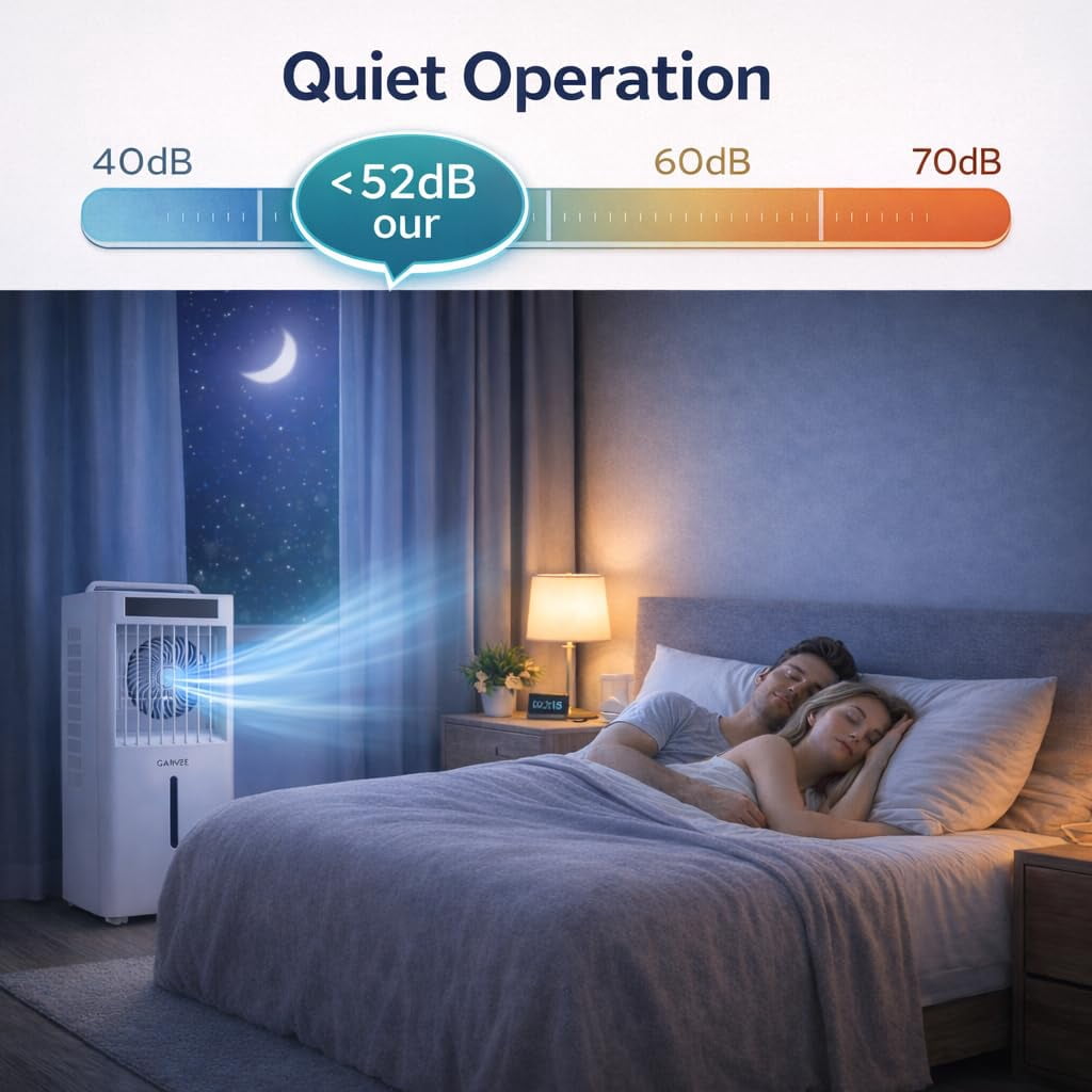 2.6Gal Portable Air Conditioners, 3-in-1 Swamp Cooler with HEPA Filter, Remote Control, 6 Speeds & 3 Modes, Quiet Operation for Rooms Up to 450 Sq Ft, 24-Hour Timer, 360° Swivel Casters