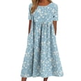 thumbnail image 2 of DailyTrove Women Round Neck 3/4 Sleeve Small Floral All Over Print Loose Side Pocket Flowy Midi Dress, 2 of 7