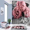 thumbnail image 2 of Aosijia 4 Pcs Bathroom Sets with Shower Curtain and Rugs, Water Rose Shower Curtain Set with Non-Slip Rugs,Bath Mat,Toilet Lid Cover and 12 Hooks, 2 of 5