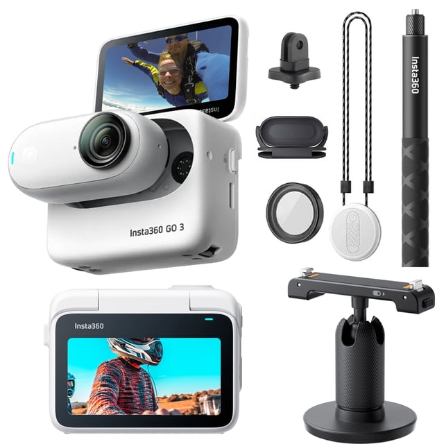Insta360 GO 3 Cámara de acción Tiny Mighty de 64 GB, pesa 35 g, resistente al agua, estabilización, captura POV, con estuche de carga y accesorios portátiles + palo selfie invisible + adaptador de montaje Insta360 CINSABKA-GO306-EDI-2