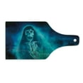 thumbnail image 2 of Halloween Cutting Board, Gothic Dark Backdrop a Dead Ghost Skull Haunted Horror Themed Digital Art, Decorative Tempered Glass Cutting and Serving Board, Wine Bottle Shape, Blue, by Ambesonne, 2 of 5
