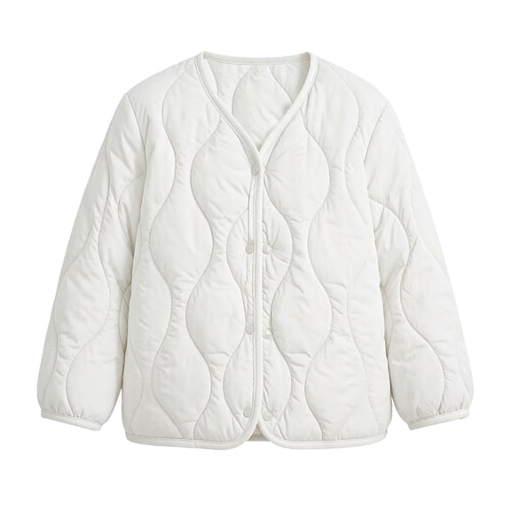 Kaemgyyd Girls Puffer Jacket Lightweight Button down Coat V Neck Tops Autumn and Winter Long Sleeve Outwear for 1-8 Years