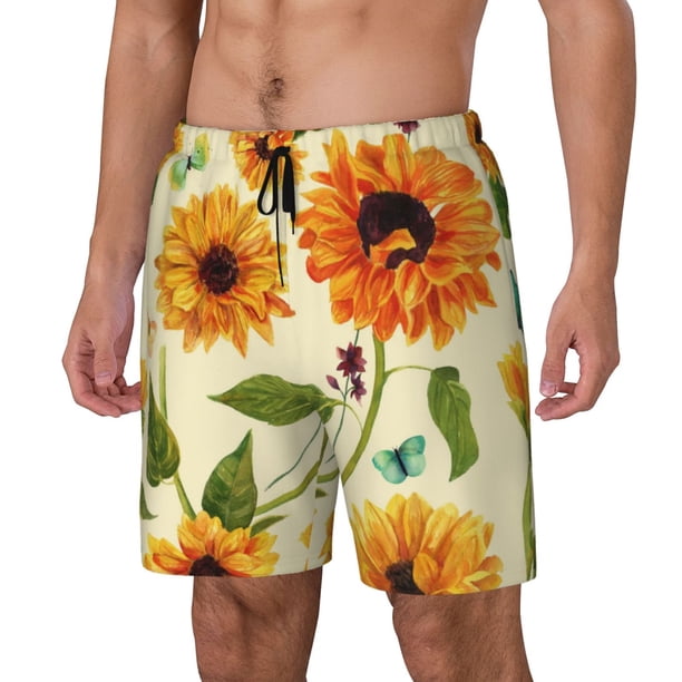 Fotbe Sunflowers And Butterflies Traje de Baño para Hombre – Shorts de Natación de Secado Rápido con Forro y Bolsillos-XX-Large