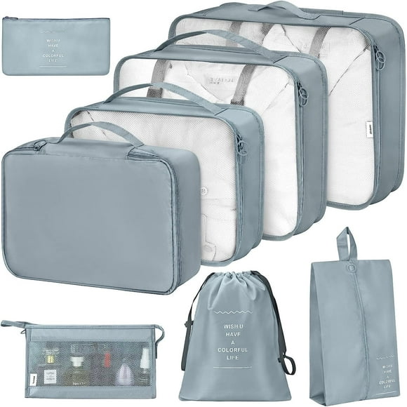 8Pcs Packing Cubes for Luggage , Travel Packing Organizers Packing Cubes for Travel (Gray)