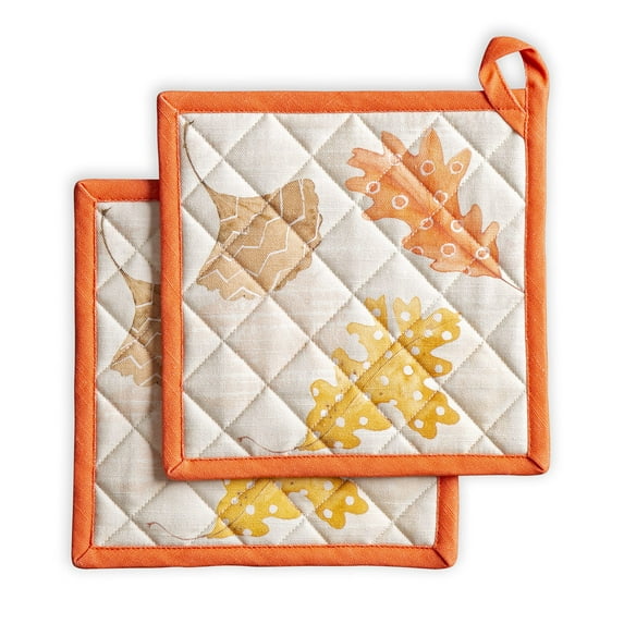 Maison d' Hermine Colors of Autumn 100% Cotton Set of 2 Pot Holders with Loop Heat Resistant for BBQ Cooking Baking Grilling Microwave Barbecue (8 Inch by 8 Inch)
