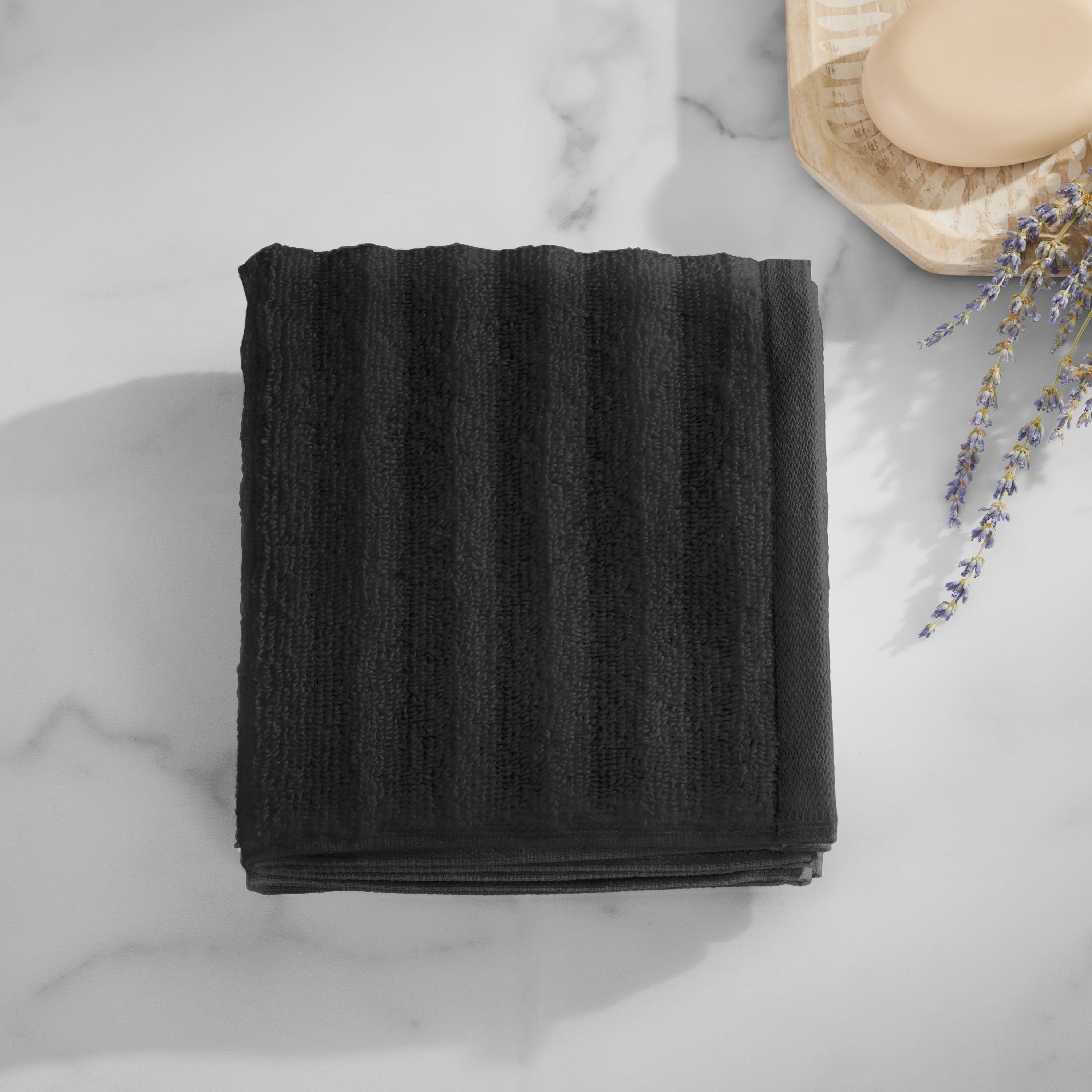 Mainstays Performance Cotton 6-Piece Bath Towel Set, Super Soft Quick Dry Fade Resistant, Textured Black