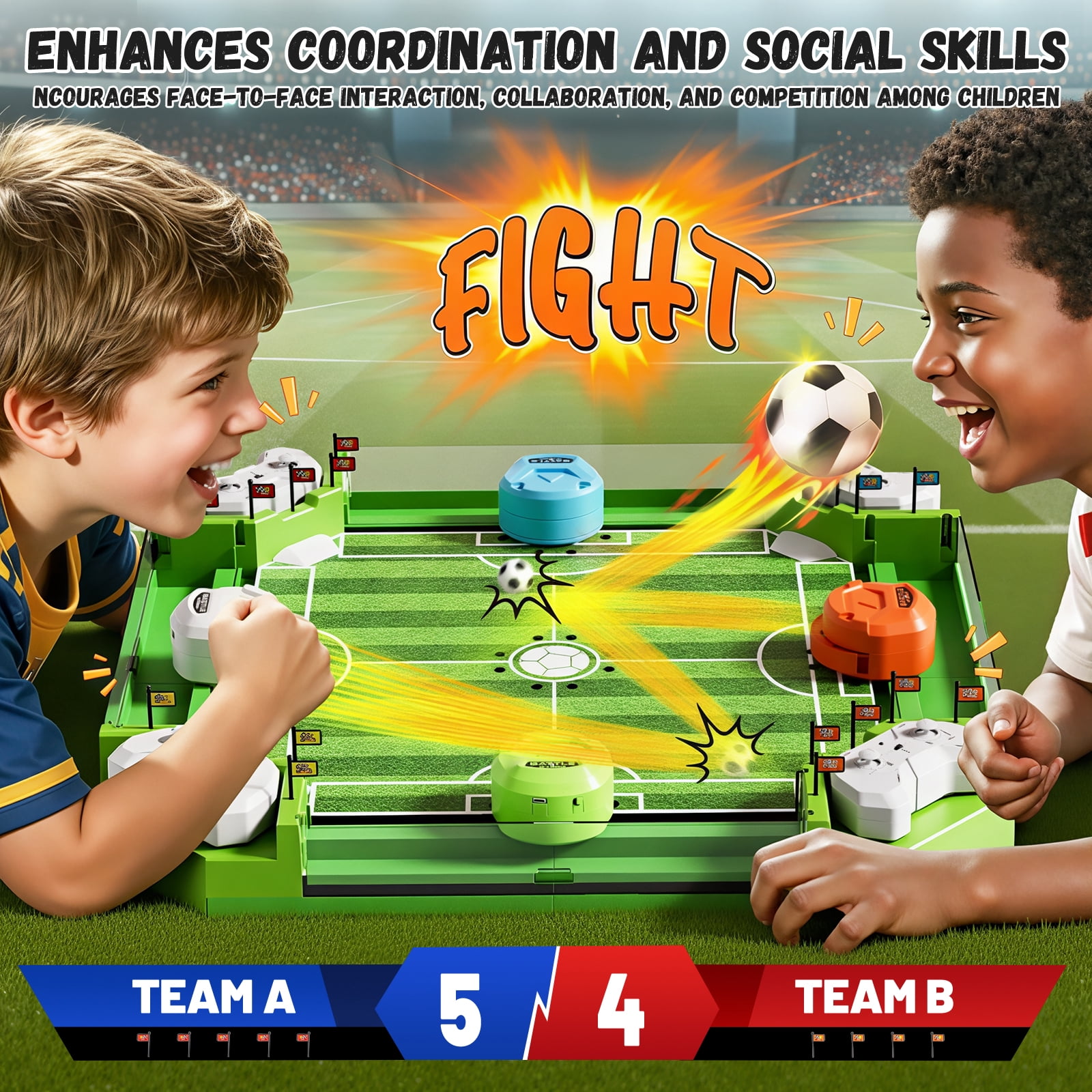 KNMDU Remote Control Foosball Table, 4-Player Sports Character Soccer Toy for Kids and Family, Ages 6+