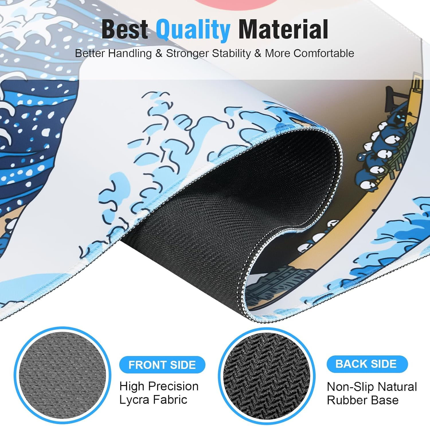 Japanese Sea Wave Mouse Pad - 31.5x11.8 Inch Professional Gaming Mouse Pad, Accuracy Control Smooth Surface, Non-Slip Rubberized Base, Full Desk Mouse Pad & Keyboard Pad