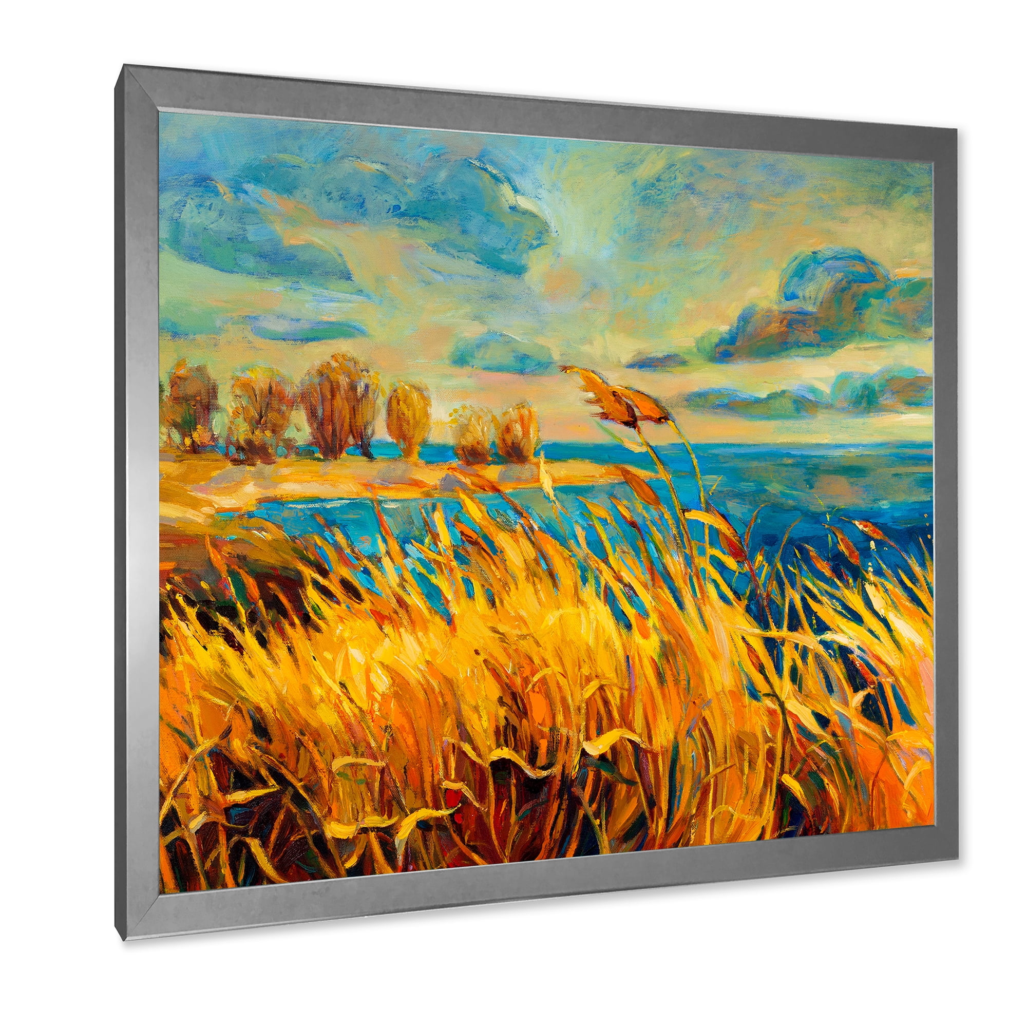 Designart 'Sunset Over Vibrant Lake' Nautical & Coastal Framed Art Print