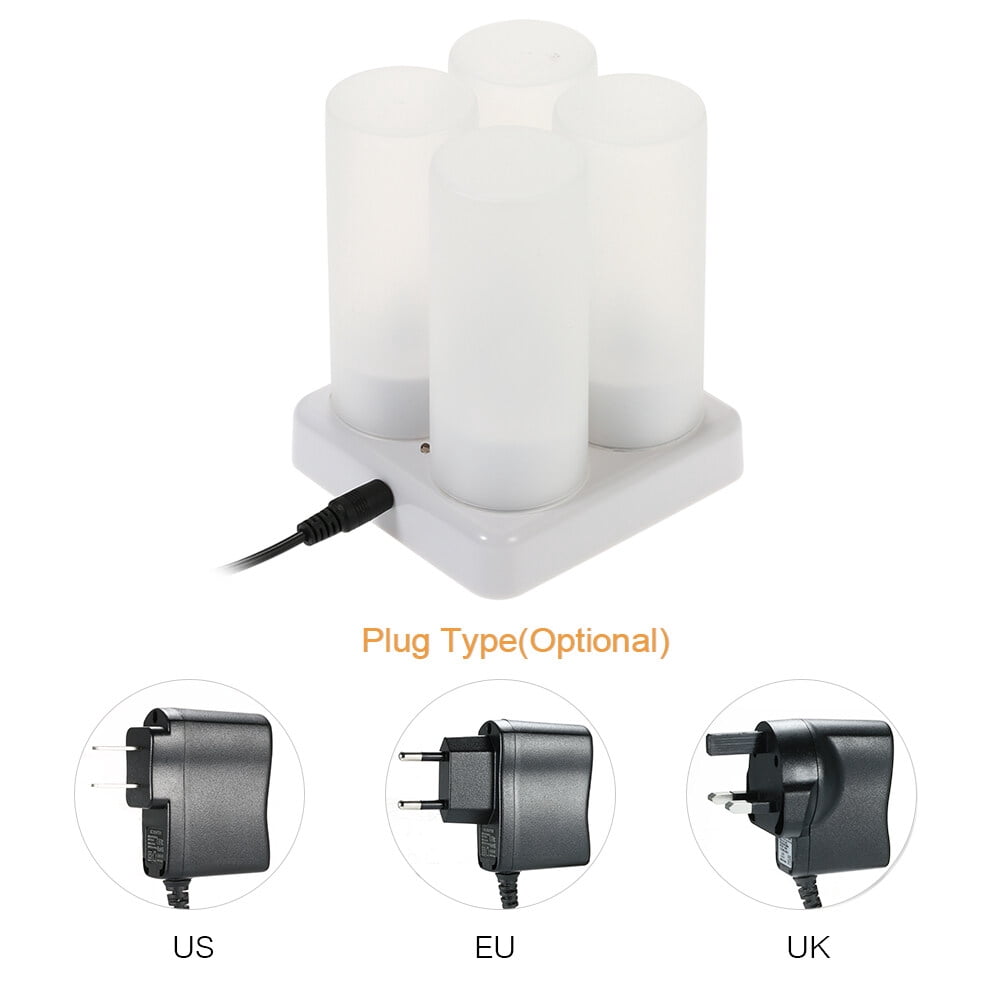 Leyfeng 4pcs/set Rechargeable LED Flickering Flameless Candles Tealight Candles Lights with Frosted Cups Charging Base Yellow Light AC100-240V