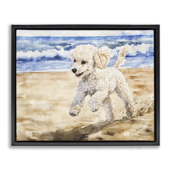 Stupell Industries Tropical Poodle's Journey on Beach Black Floating Frame Canvas Art, 21 x 17, by Svetlana Aleynikova