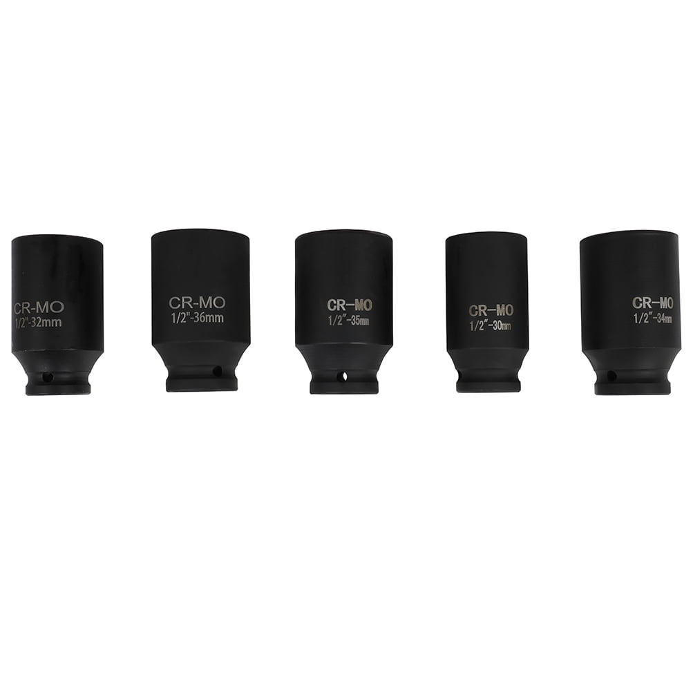 SCITOO 5pcs Deep Spindle Axle Nut Impact Socket Set 1/2 6 Point Drive Metric Axle Hub Nut Socket 33mm 34mm 35mm 36mm 38mm