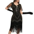 thumbnail image 5 of ZQUUVOU Women's Vintage Beaded Fringe Gown Sparkling Sequin Round Neck Short Sleeve Banquet Dress for Gala Party Gold, 5 of 7