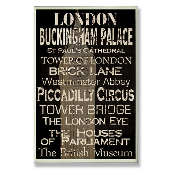 The Stupell Home Decor Collection London Landmark Typography Oversized Wall Plaque Art, 12.5 x 0.5 x 18.5