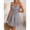 thumbnail image 3 of Womens Grey Halter Neck Ruched Mini Dress With Tie Back And Tiered Skirt, 3 of 7