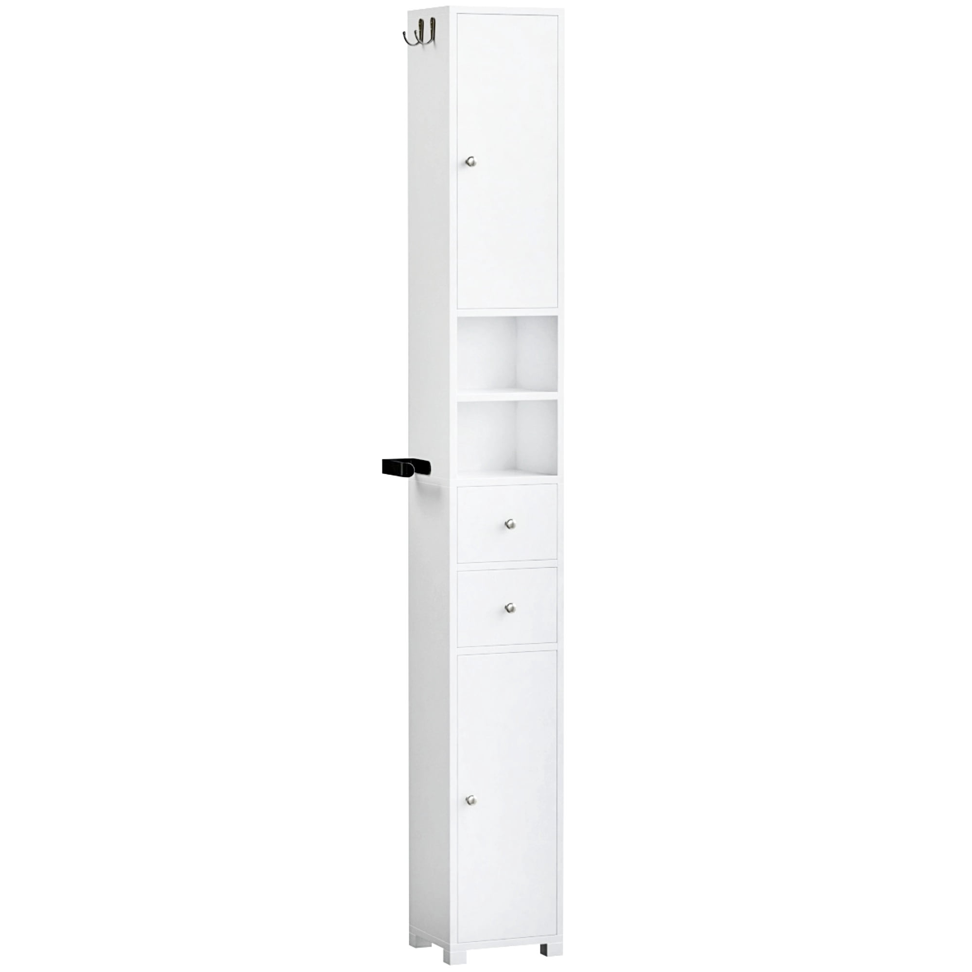 Homfa 71" Tall Bathroom Storage Cabinet with Adjustable Shelves, 2 Doors & Drawers Bathroom Storage Tower with Hooks & Paper Towel Holder, Freestanding Narrow Cabinet for Small Spaces, White